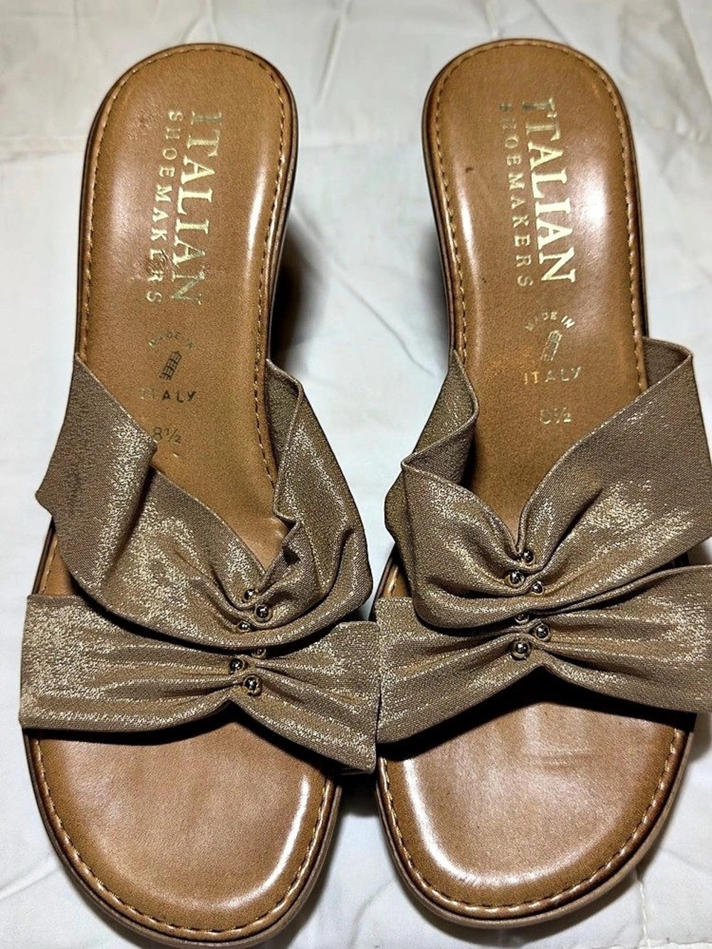 Italian Shoemakers Bow Slide Sandals Brown US 8.5